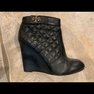 Tory Burch Black Quilted Wedge Booties 8.5M